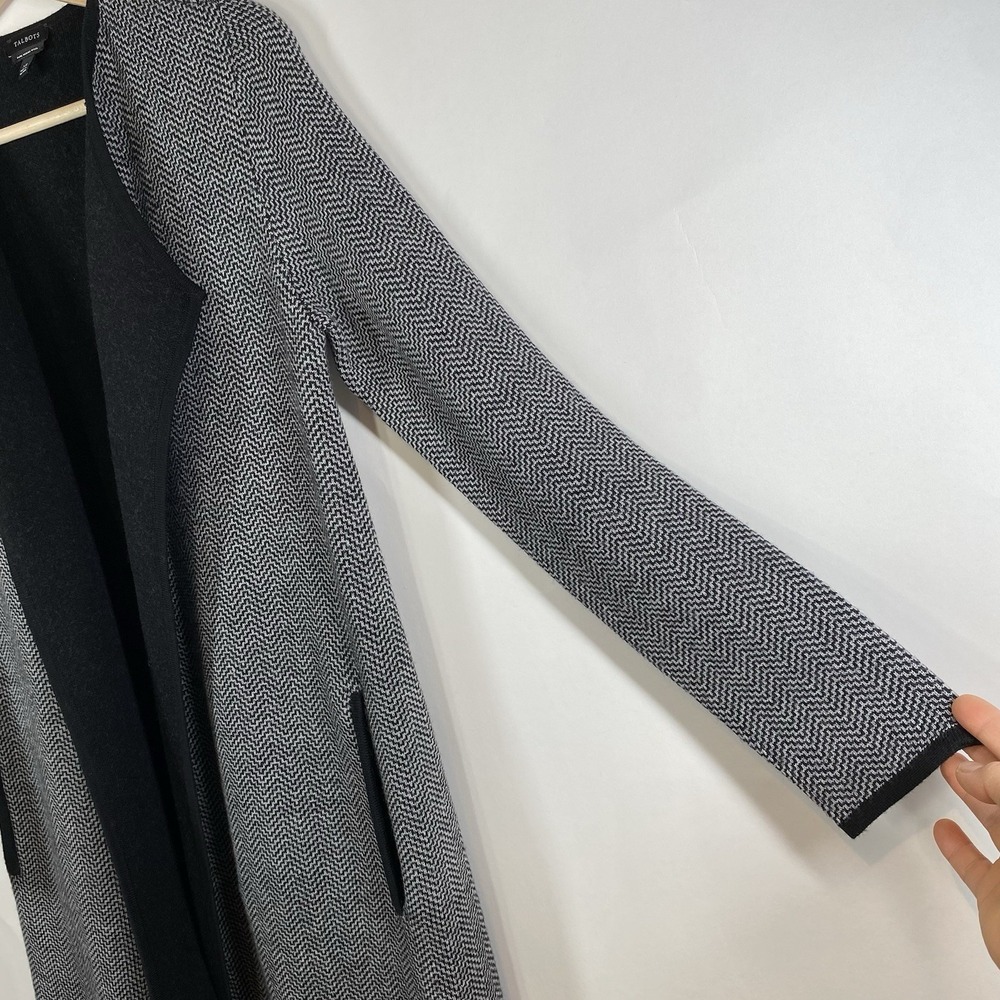 Talbots Womens Merino Wool Front Open Knit Drape Cardigan Herringbone Sz XS Gray - Picture 5 of 16